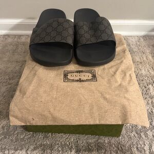 Gucci Gray/Brown Monogram Slide Sandals